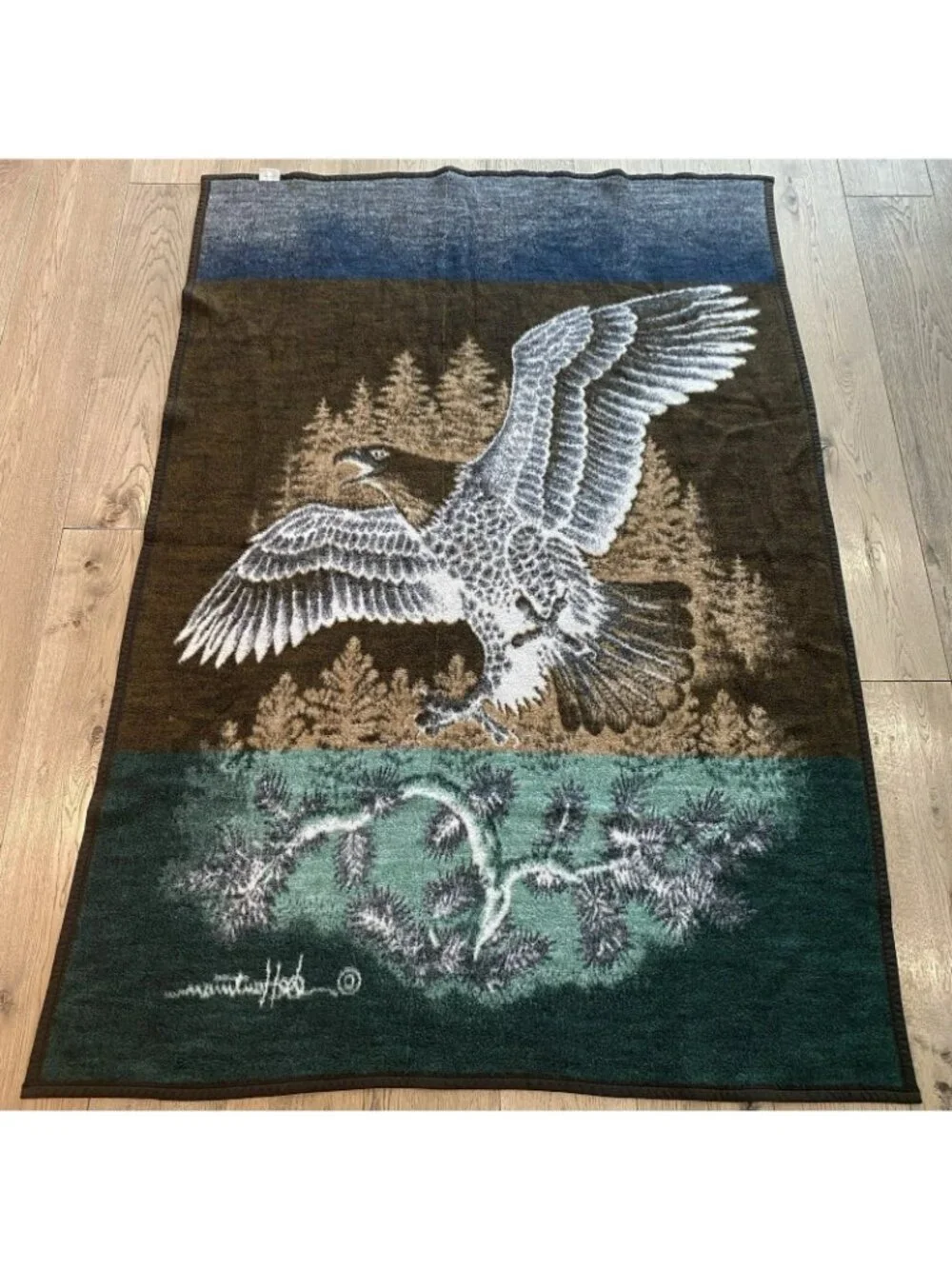 Vintage Biederlack Eagle Graphic Acrylic Blanket 74x50 Hautman Made in USA